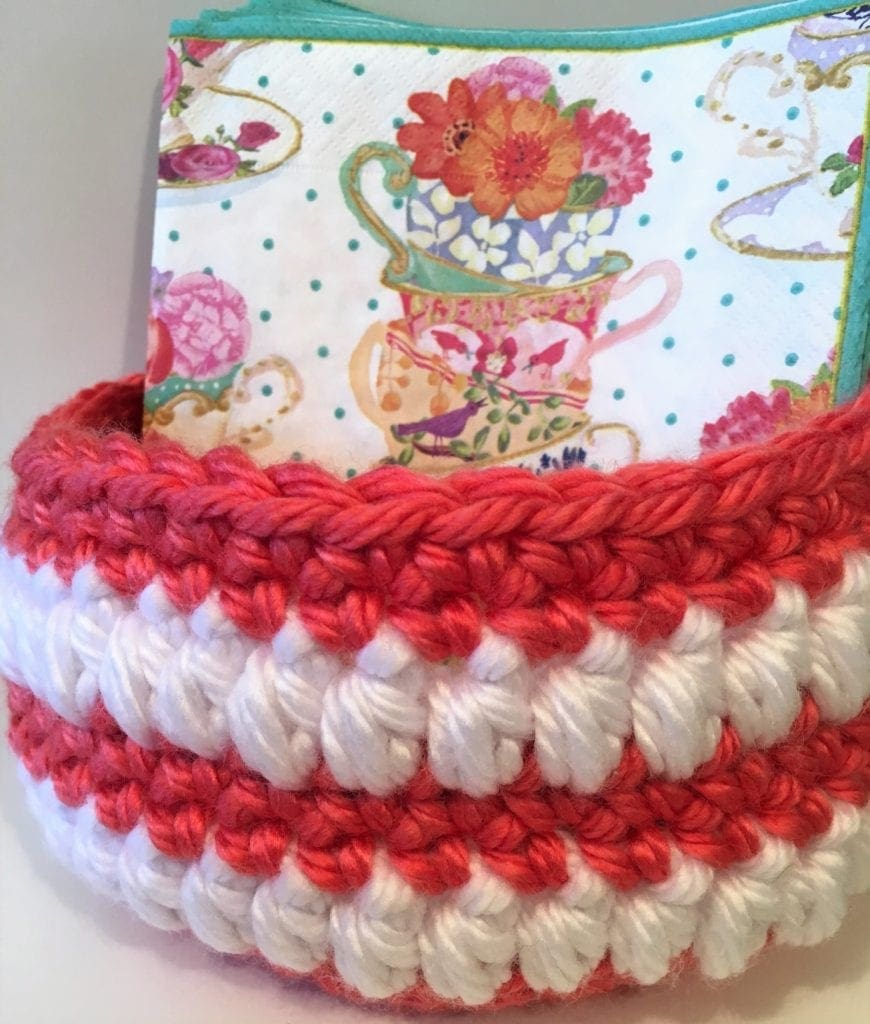 Six inch coral crochet basket