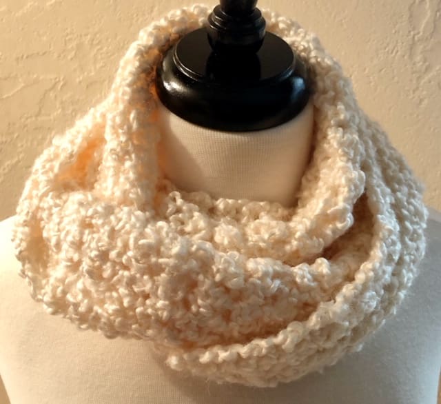 Snowy White Cowl Styled Close to the Neck for Warmth