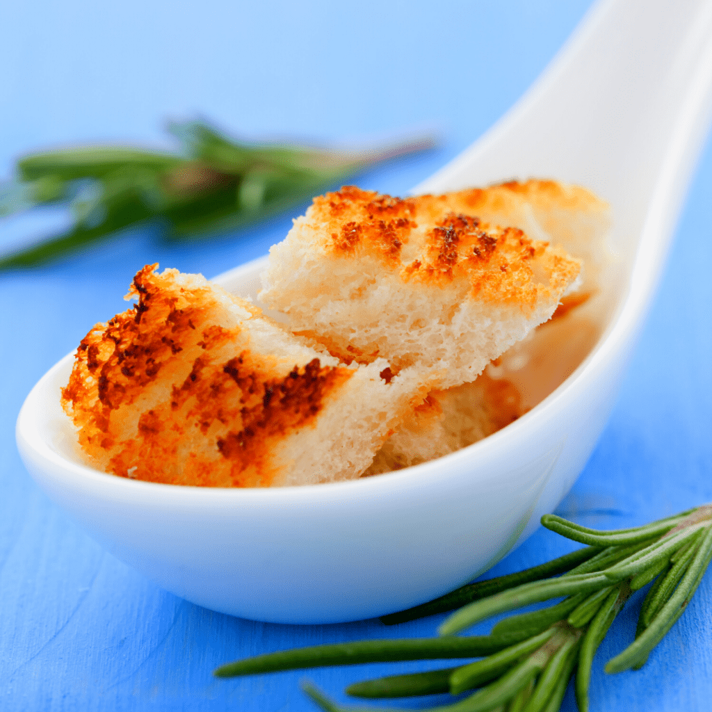 Croutons Arranged on a Spoon