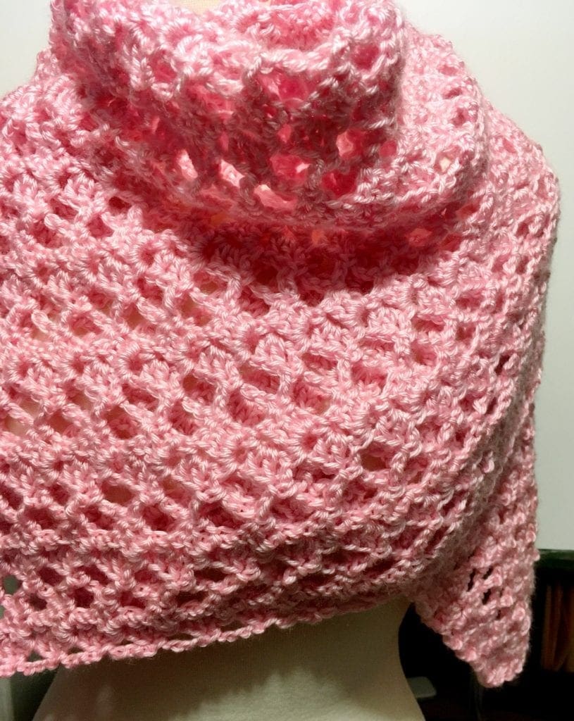 Victoria Lacy Shawl wrapped over shoulders