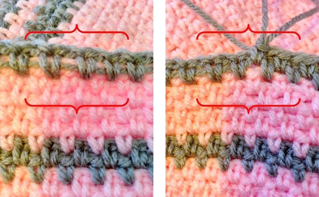 Crocheting over yarn in linen stitch 1