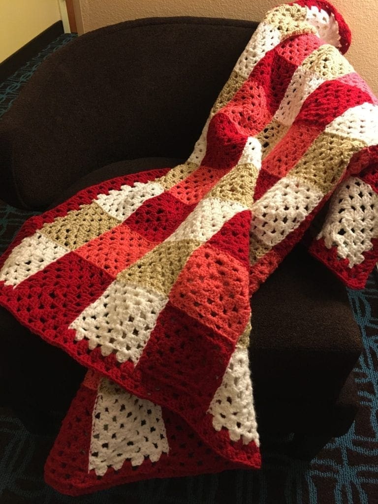 chic Colorful Granny Square Throw on chair