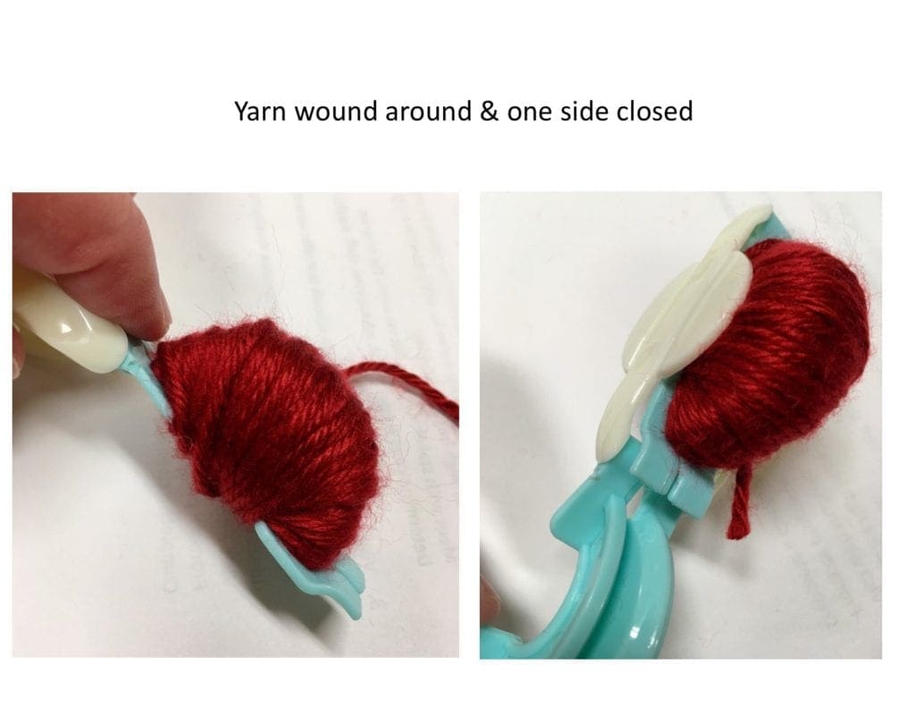 yarn wound around one side and closed