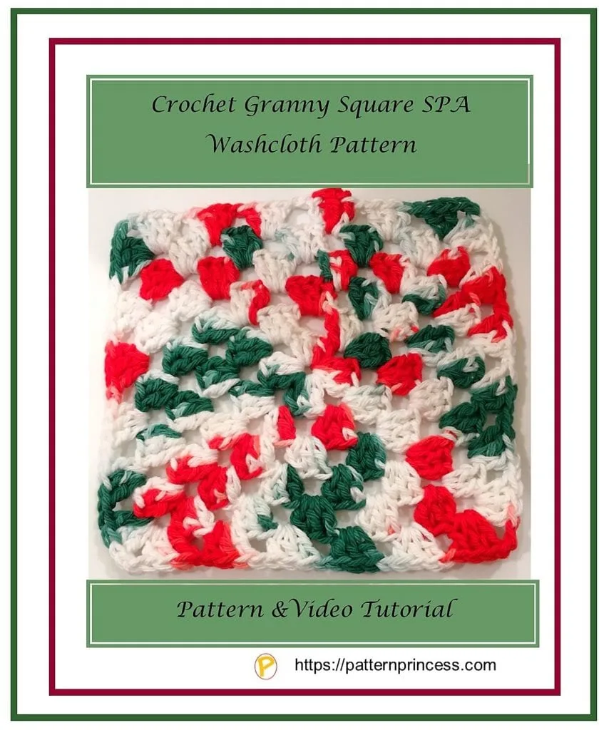 Crochet Granny Square SPA Washcloth Pattern in Holiday color