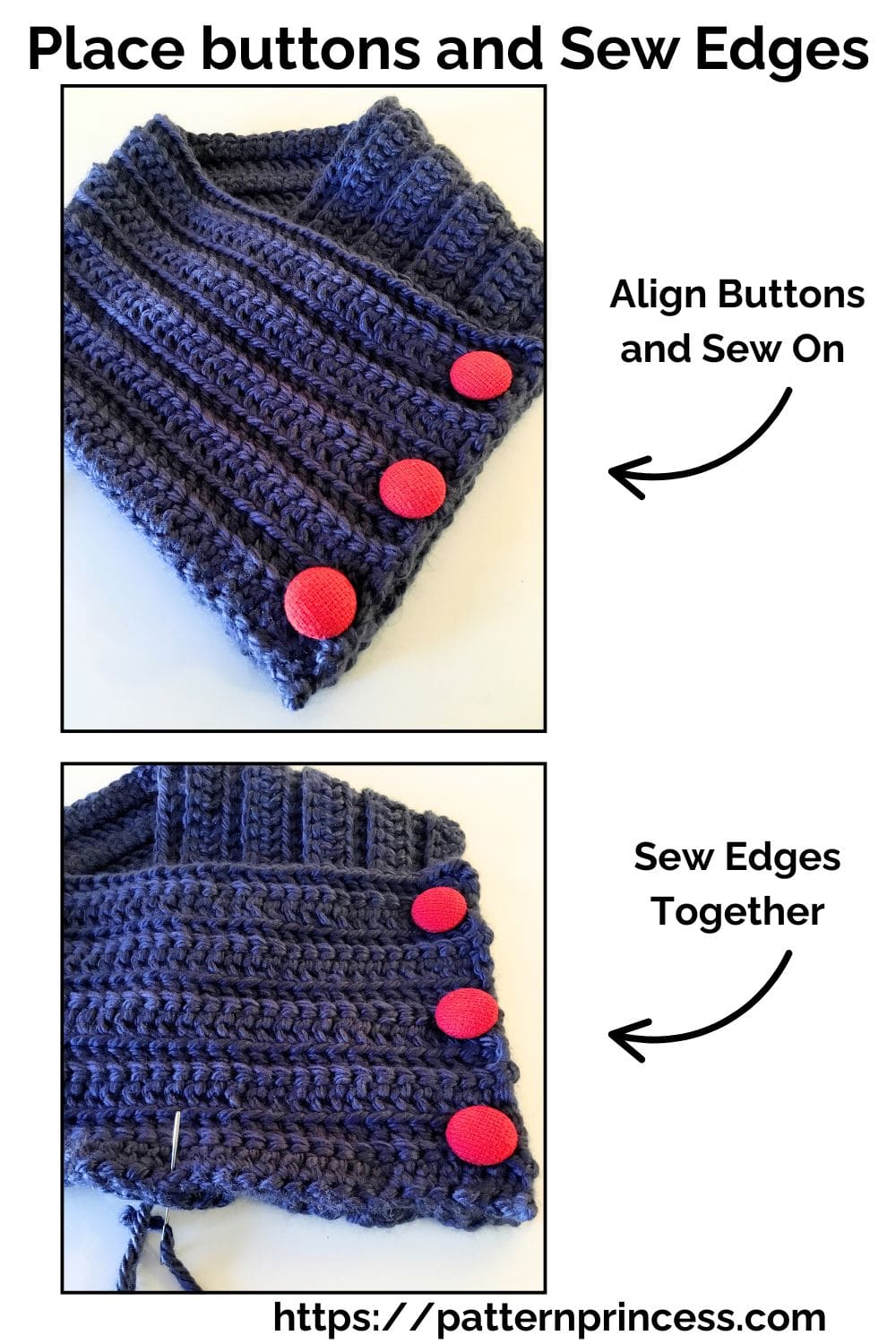 Place buttons and Sew Edges