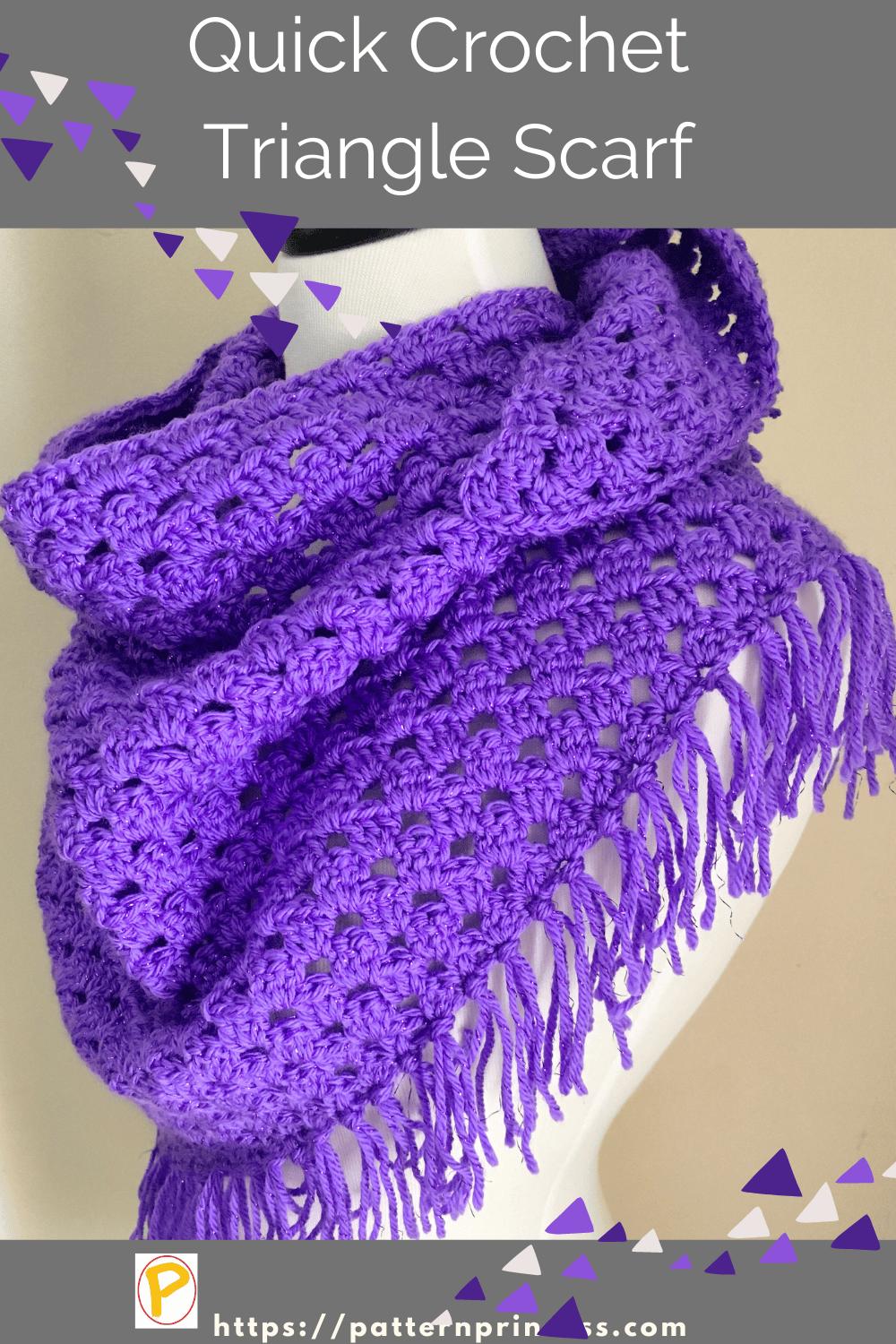 How to Crochet Easy Quick Beginner Triangle Scarf - Pattern Princess