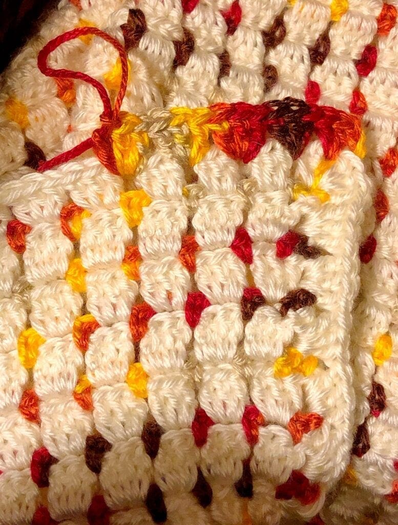 Crochet Fireside Throw Blanket with Sunset Autumn Border