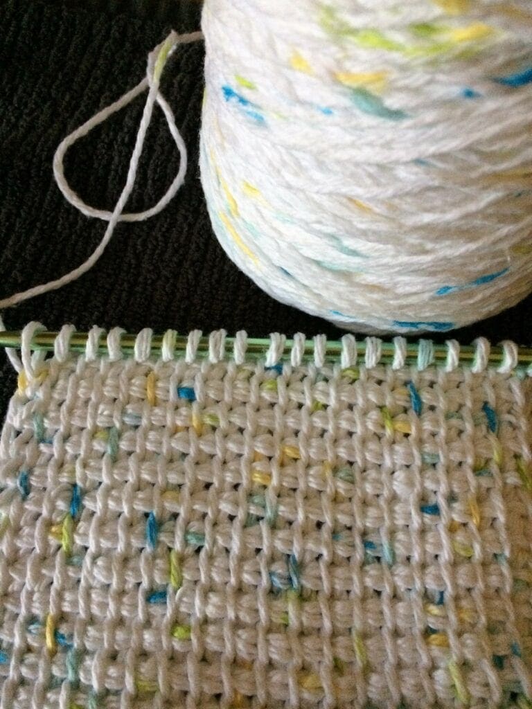 Tunisian Washcloth Before Binding Off