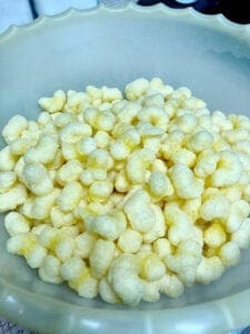 Puff Corn in Large Mixing Bowl