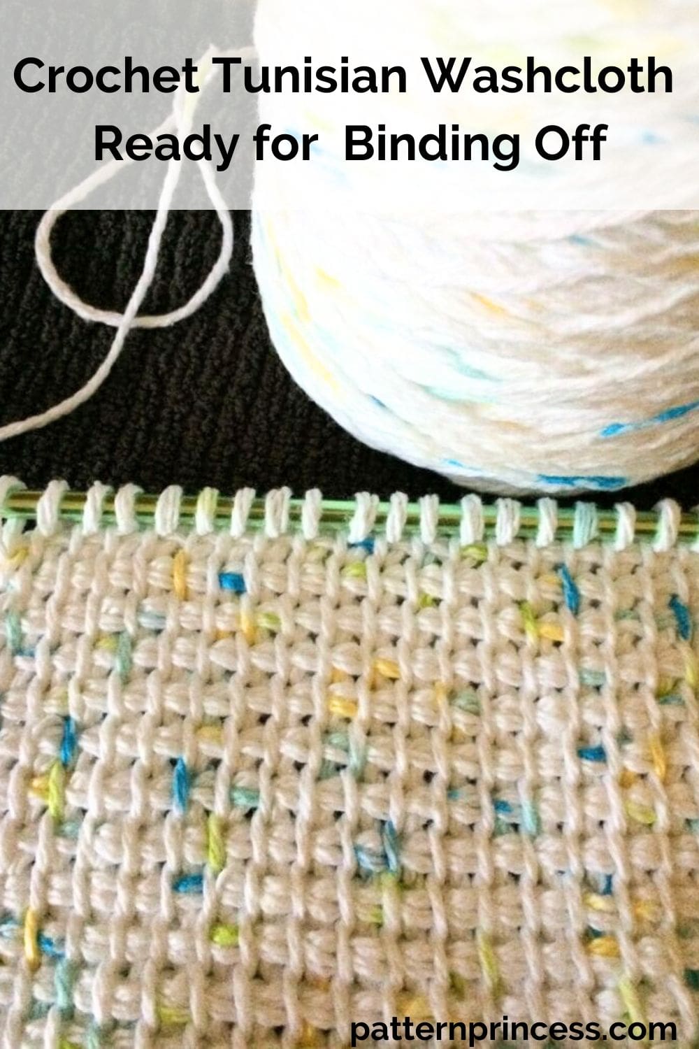Crochet Tunisian Washcloth Ready for Binding Off