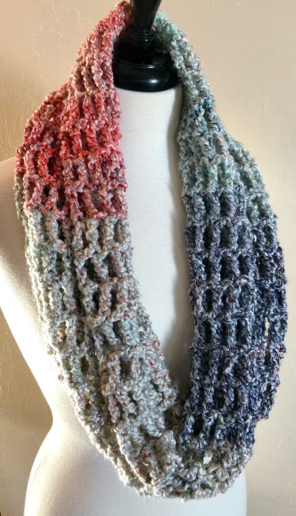 Cardinal Cowl Crochet Pattern Worn Around the Neck