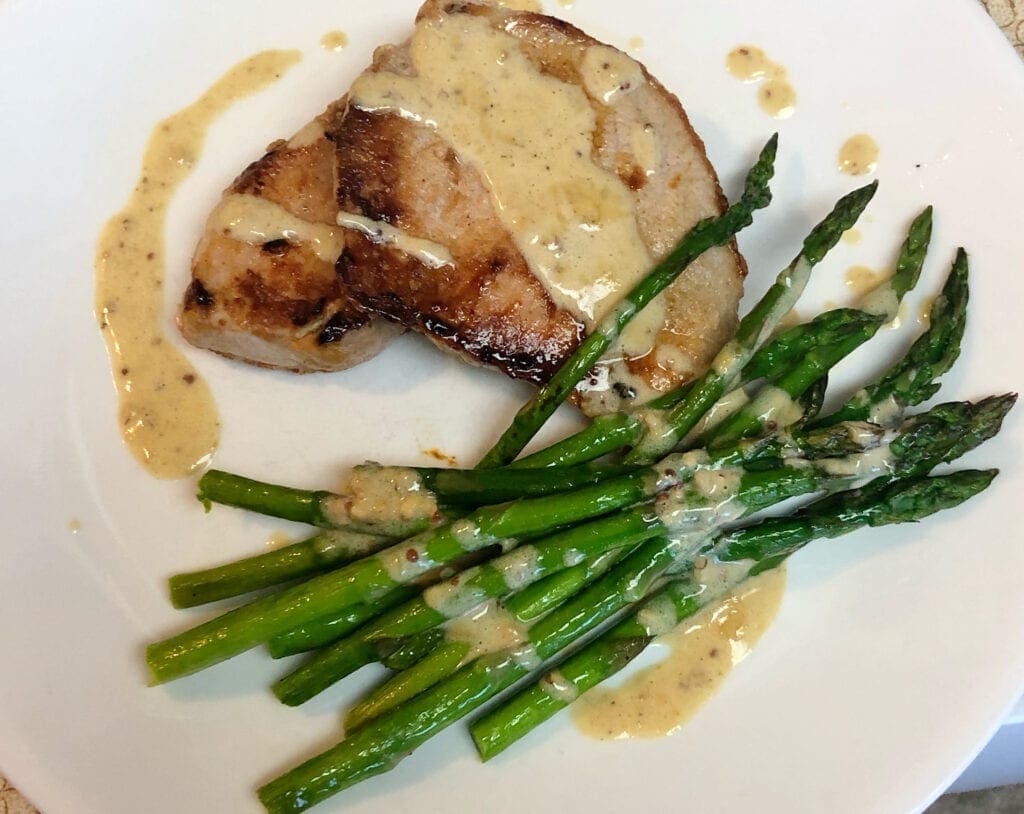 Pork and Asparagus with Creamy Garlic Butter Sauce