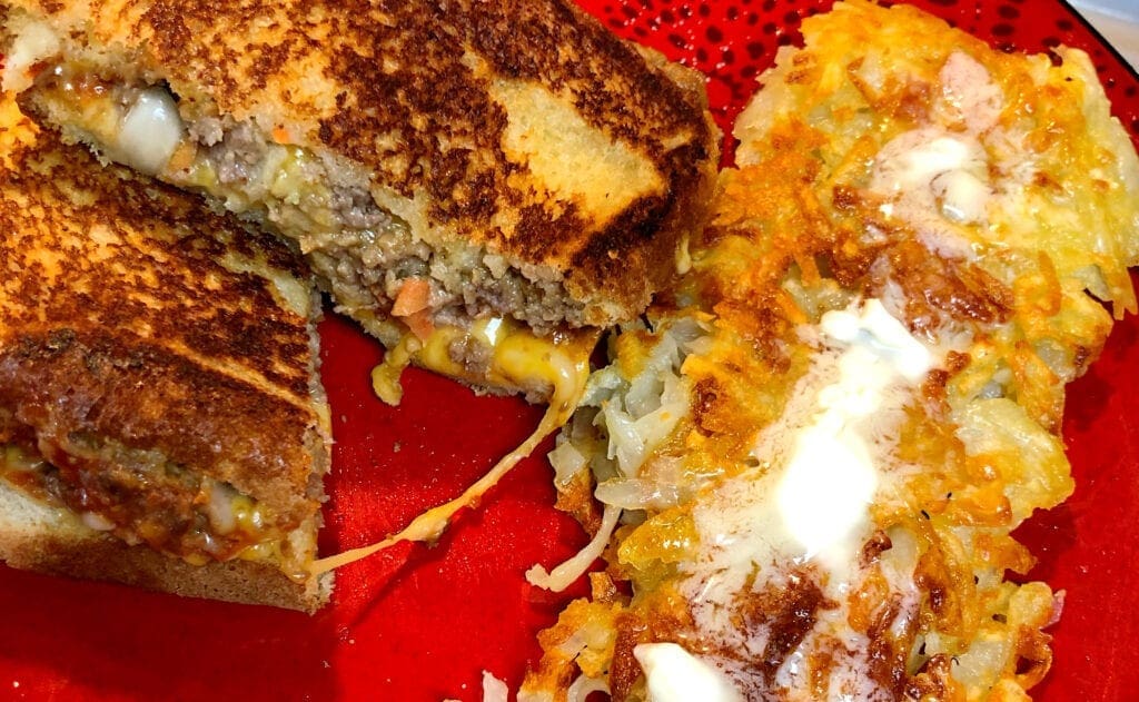 Meatloaf Sandwich and Homemade Hash Browns Meal