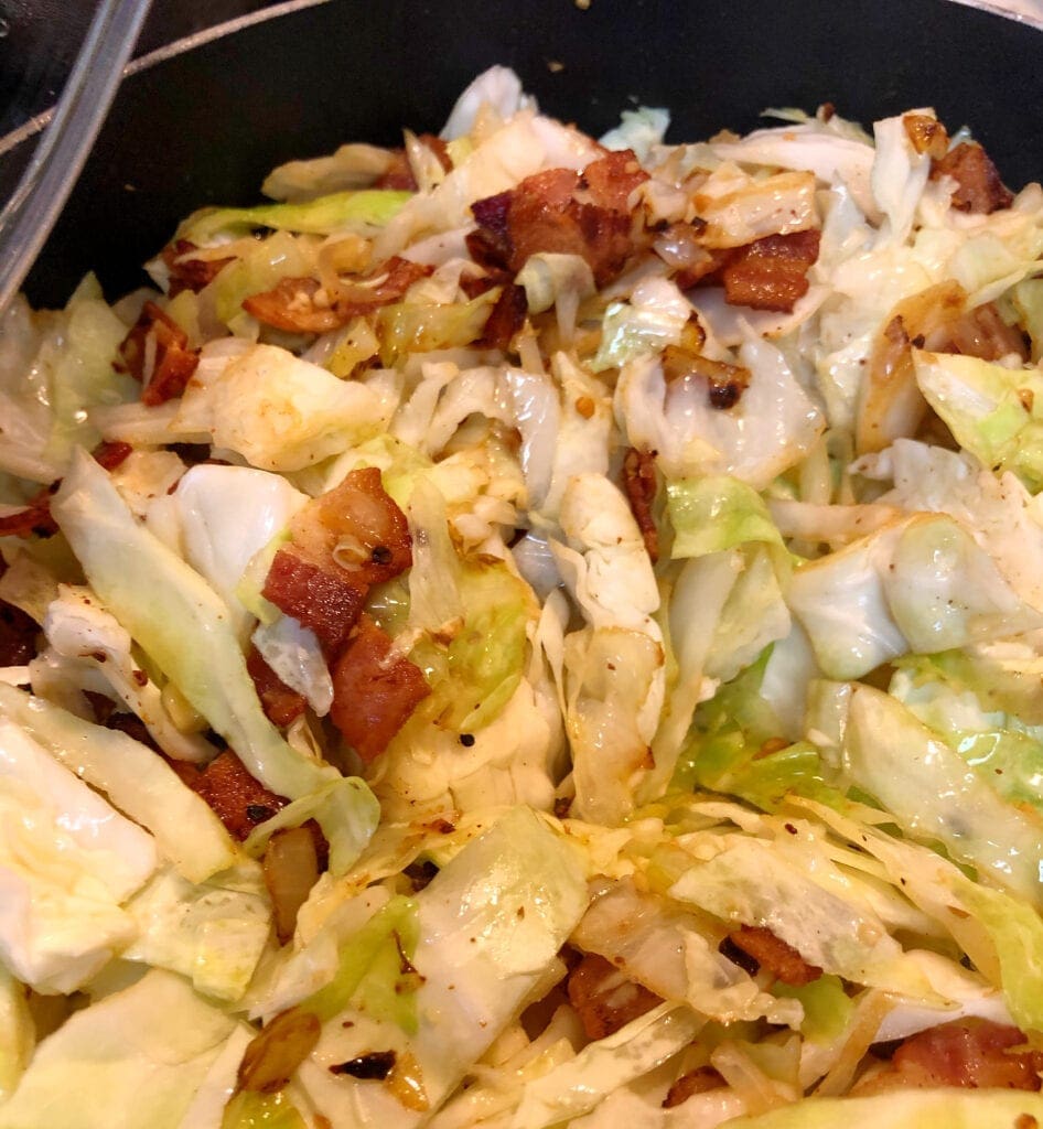 Adding Cabbage to Skillet