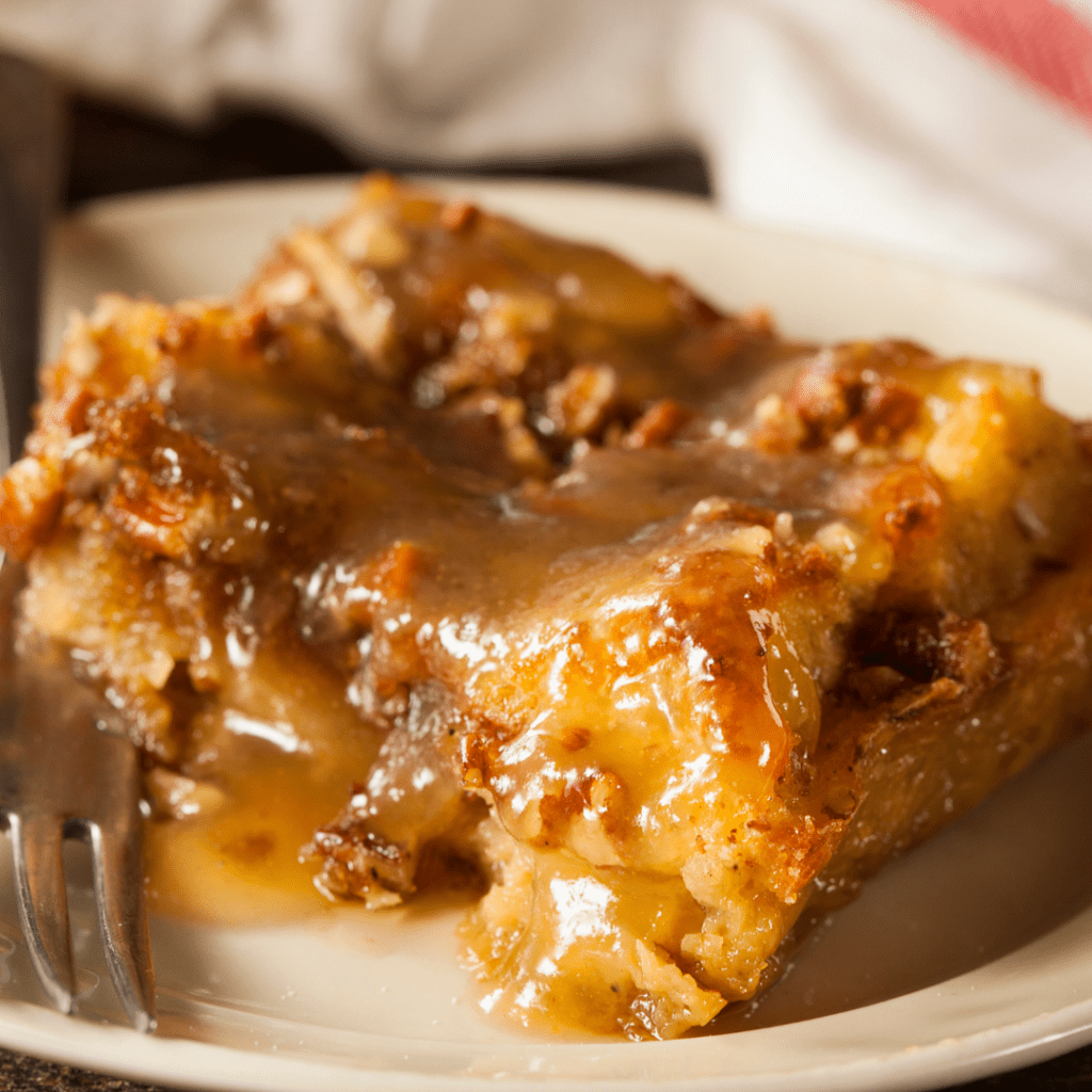 Bread Pudding Served with Warm Sauce