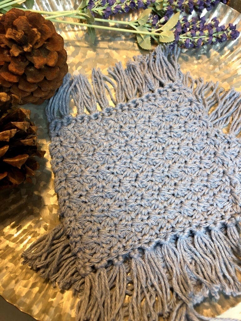 Square Crochet Coaster with Fringe