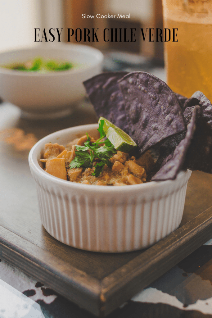 Easy Chile Verde Made in the Slow Cooker - Served with Chips and Lime