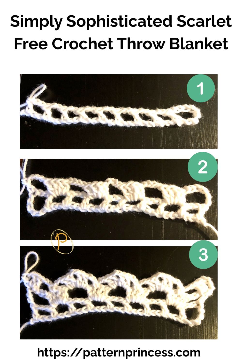 Simply Sophisticated Scarlet Free Crochet Throw Blanket rows 1-3