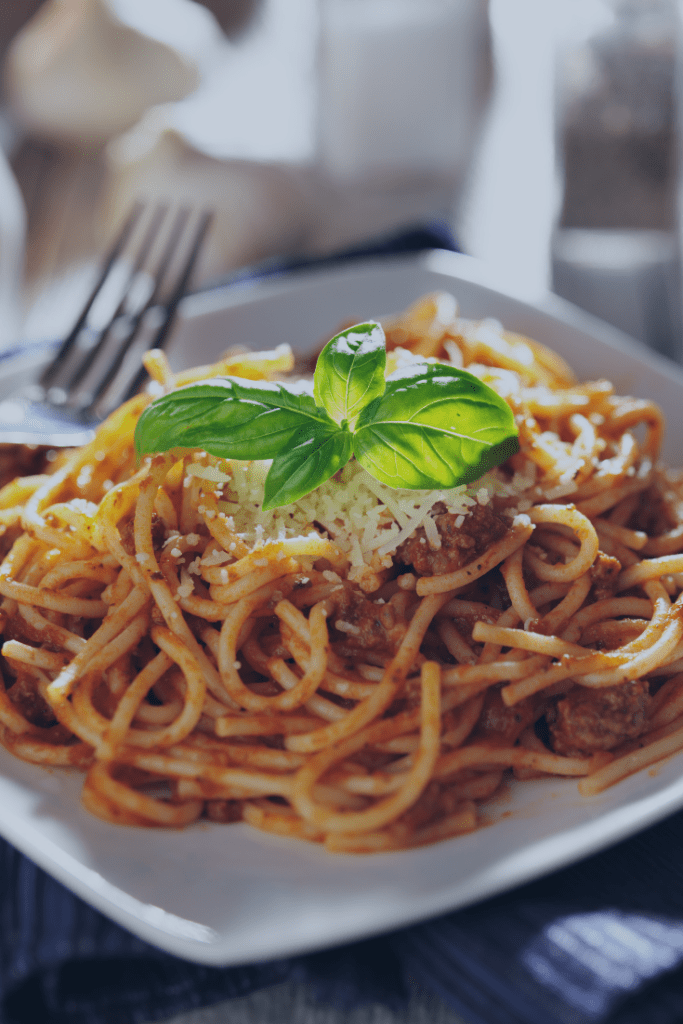 Delicious Homemade Spaghetti Sauce on Cooked Pasta