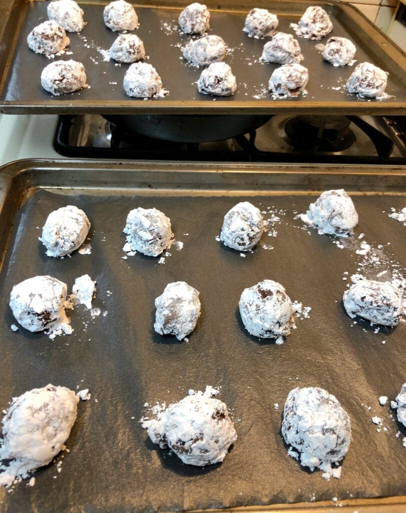 Cookie Dough Rolled in Powdered Sugar Ready to Bake