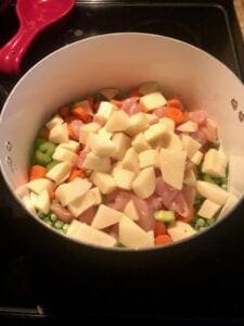 Starting the Chicken Pot Pie Filling in a Kettle