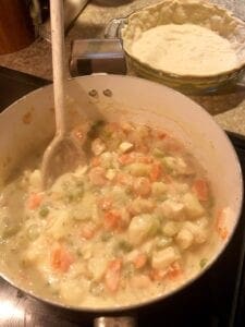 Stirring the Chicken Pot Pie Filling