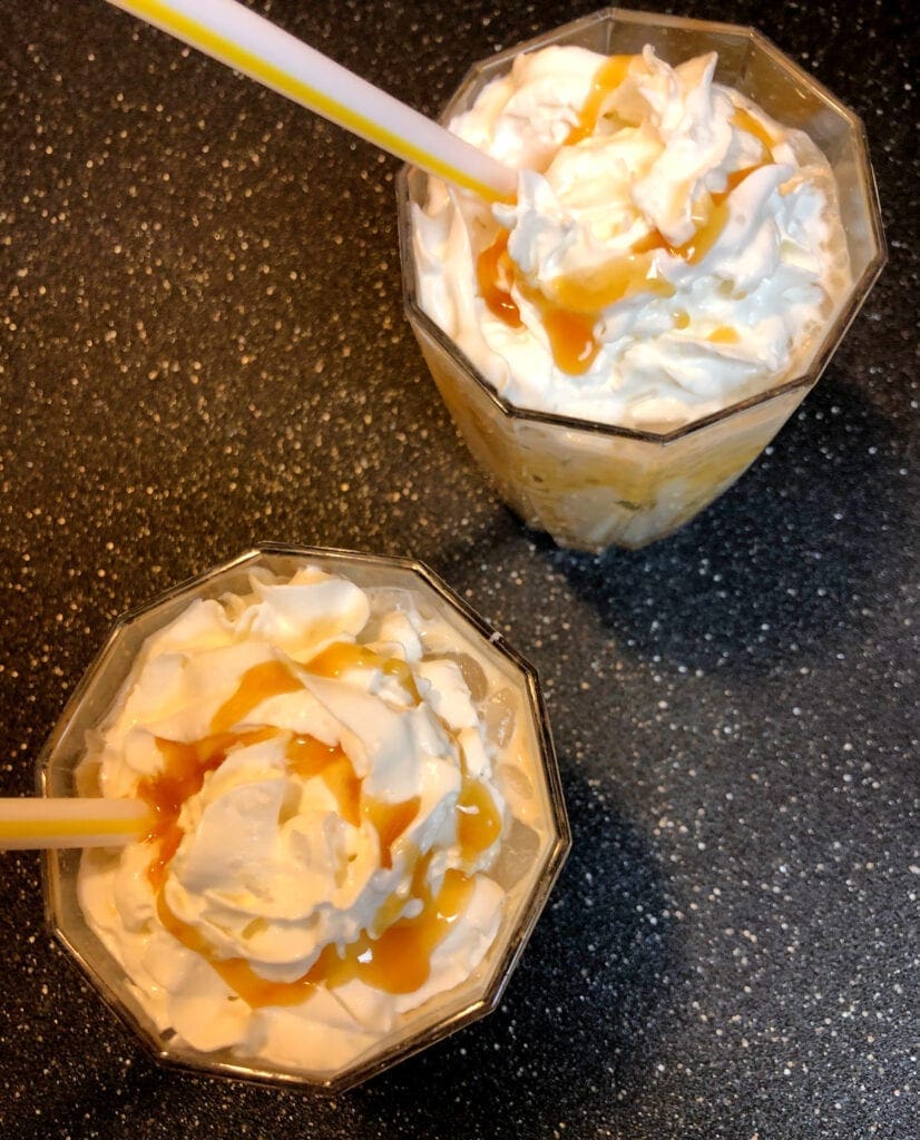 Dessert Mocktail with Caramel Sauce Drizzled on Top