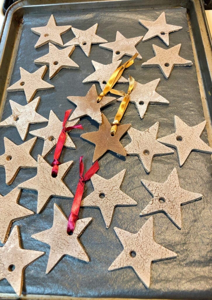 Baked Homemade Ornaments on Cookie Sheet