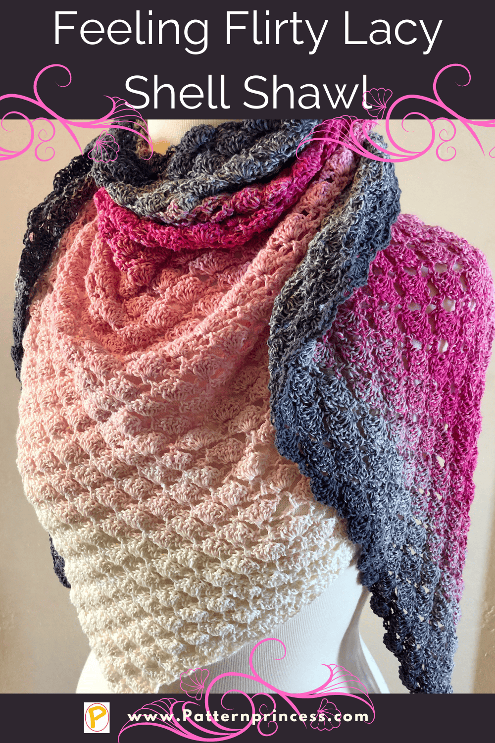 Feeling Flirty Lacy Shell Shawl Crochet Pattern - Pattern Princess