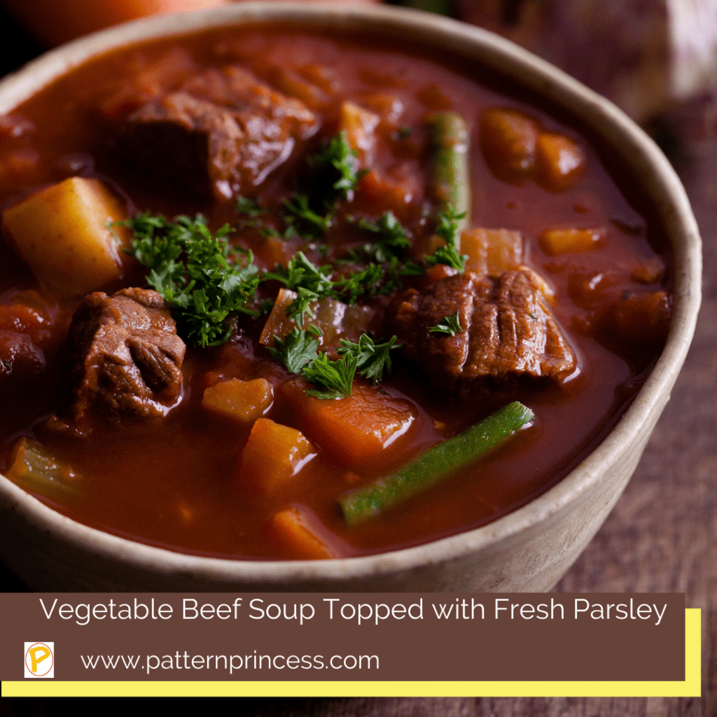 Vegetable Beef Soup Topped with Fresh Parsley