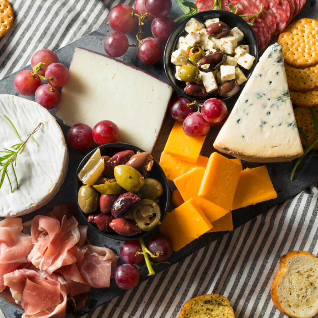 Cheese Smoked Meats and Olives Board Display