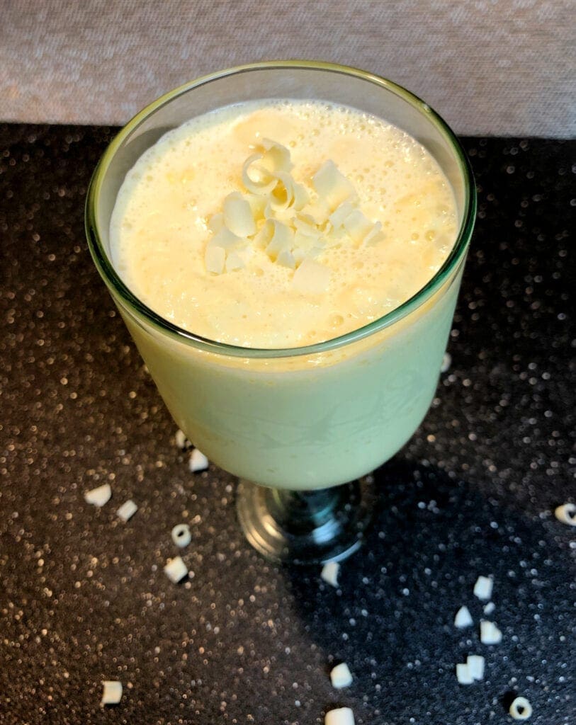 Ice Cream Drink Served in a Stemmed Glass with Shaved White Chocolate