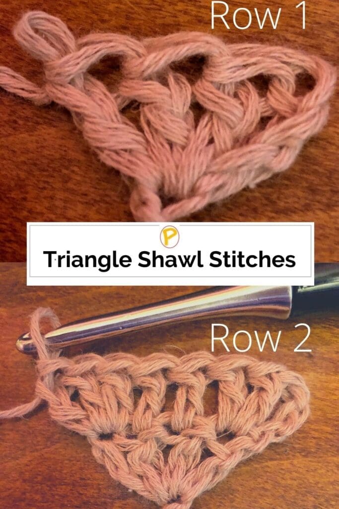 Triangle Shawl Stitches Rows 1 and 2