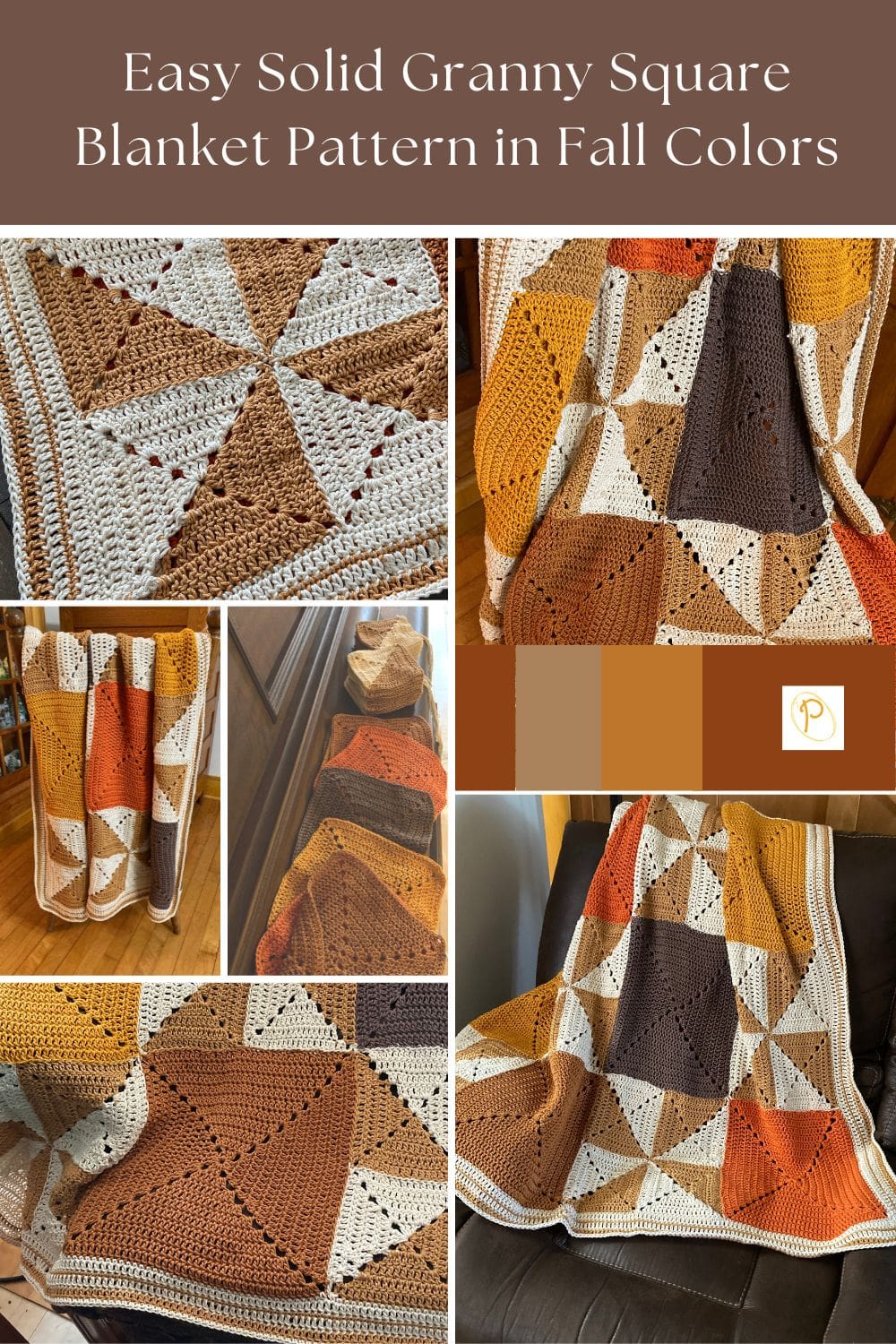 Easy Solid Granny Square Blanket Pattern in Fall Colors