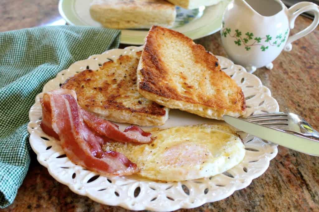 Irish or Scottish Soda Scones with bacon and eggs