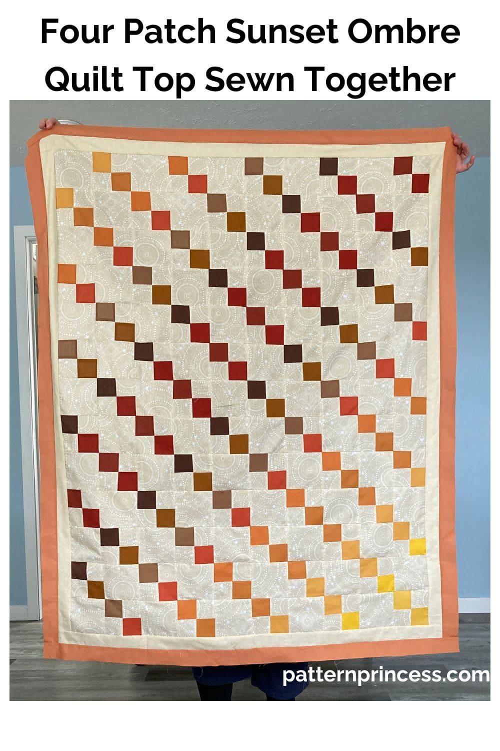 Four Patch Sunset Ombre Quilt Top Sewn Together