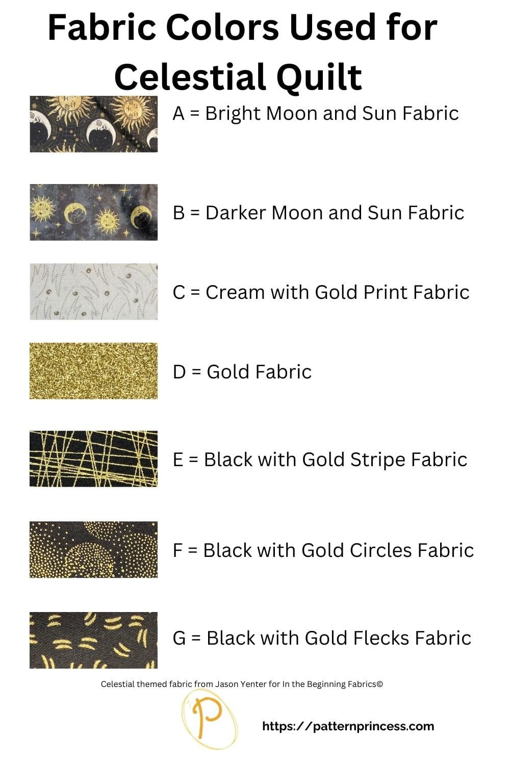 Fabric Colors Used for Celestial Quilt