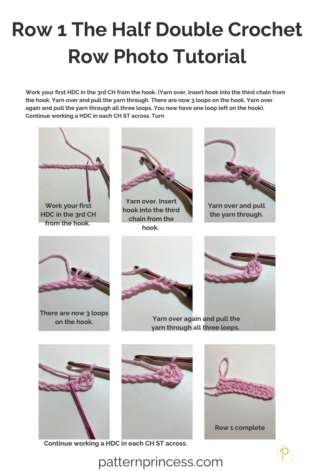 Row 1 The Half Double Crochet Row Photo Tutorial