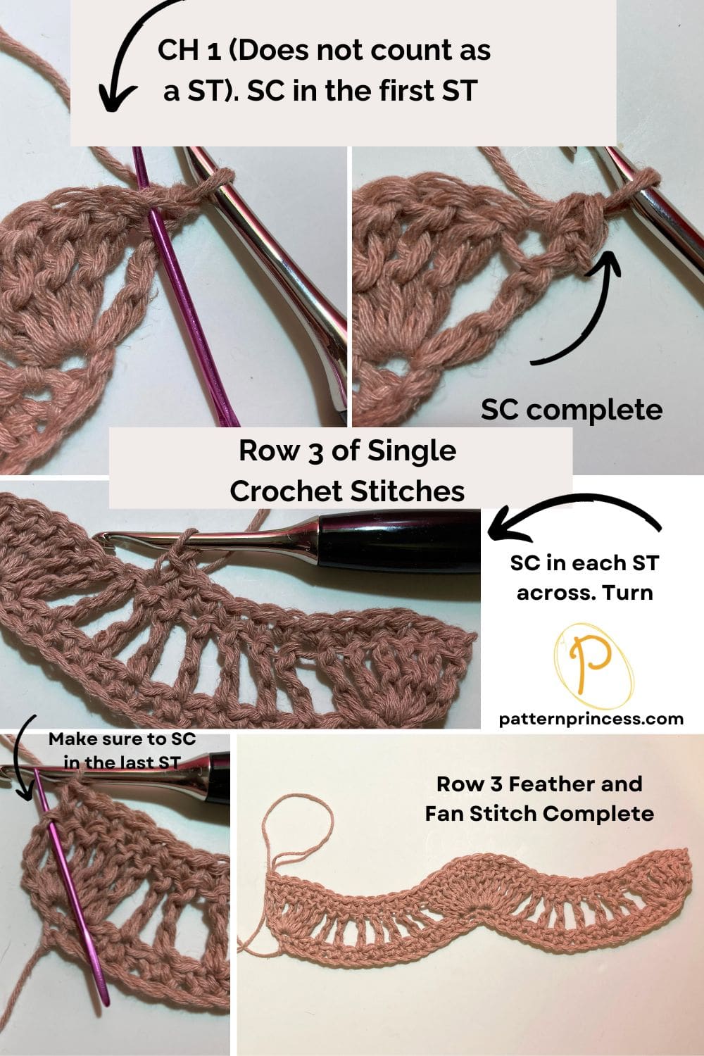 Row 3 of Single Crochet Stitches