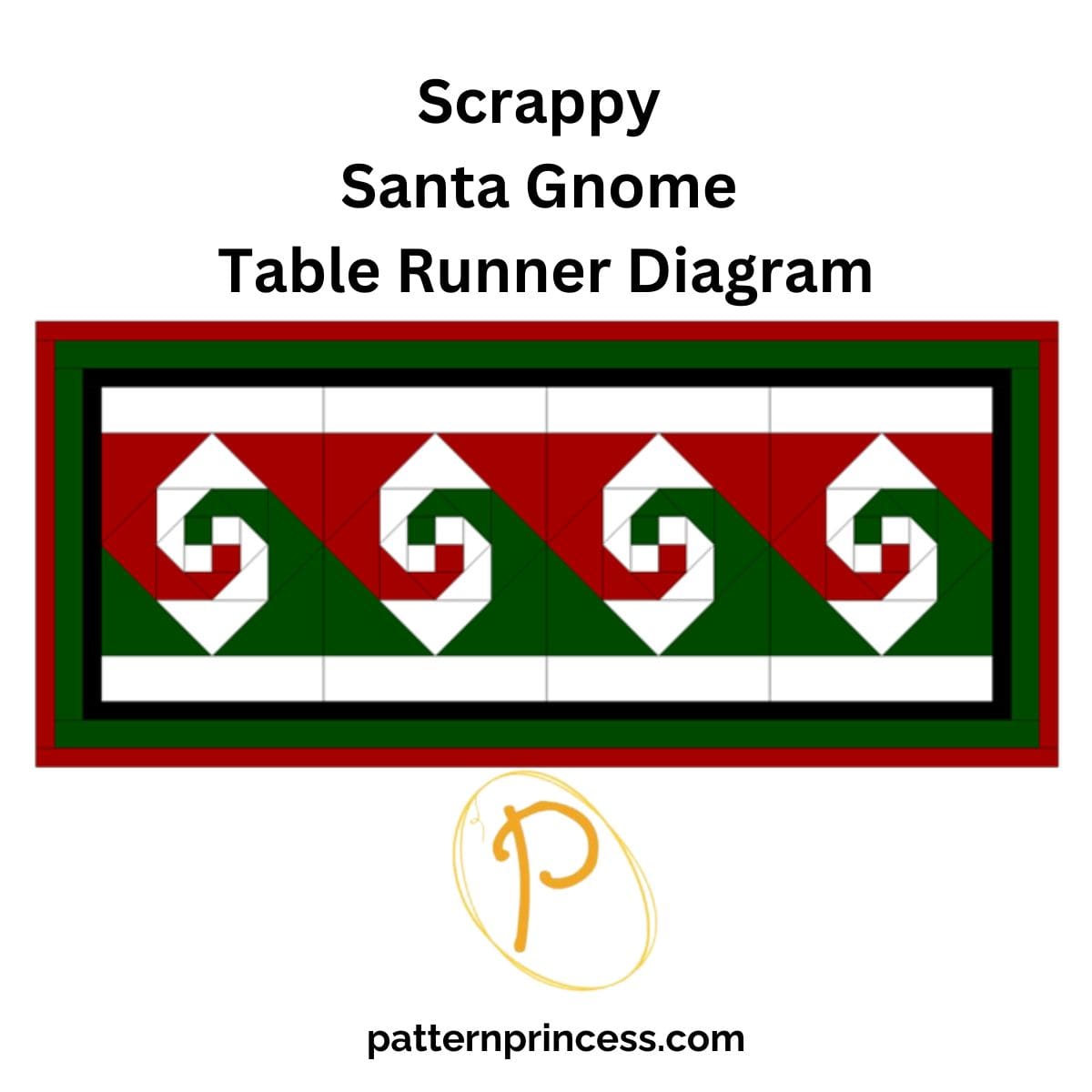 Scrappy Santa Gnome Table Runner Diagram