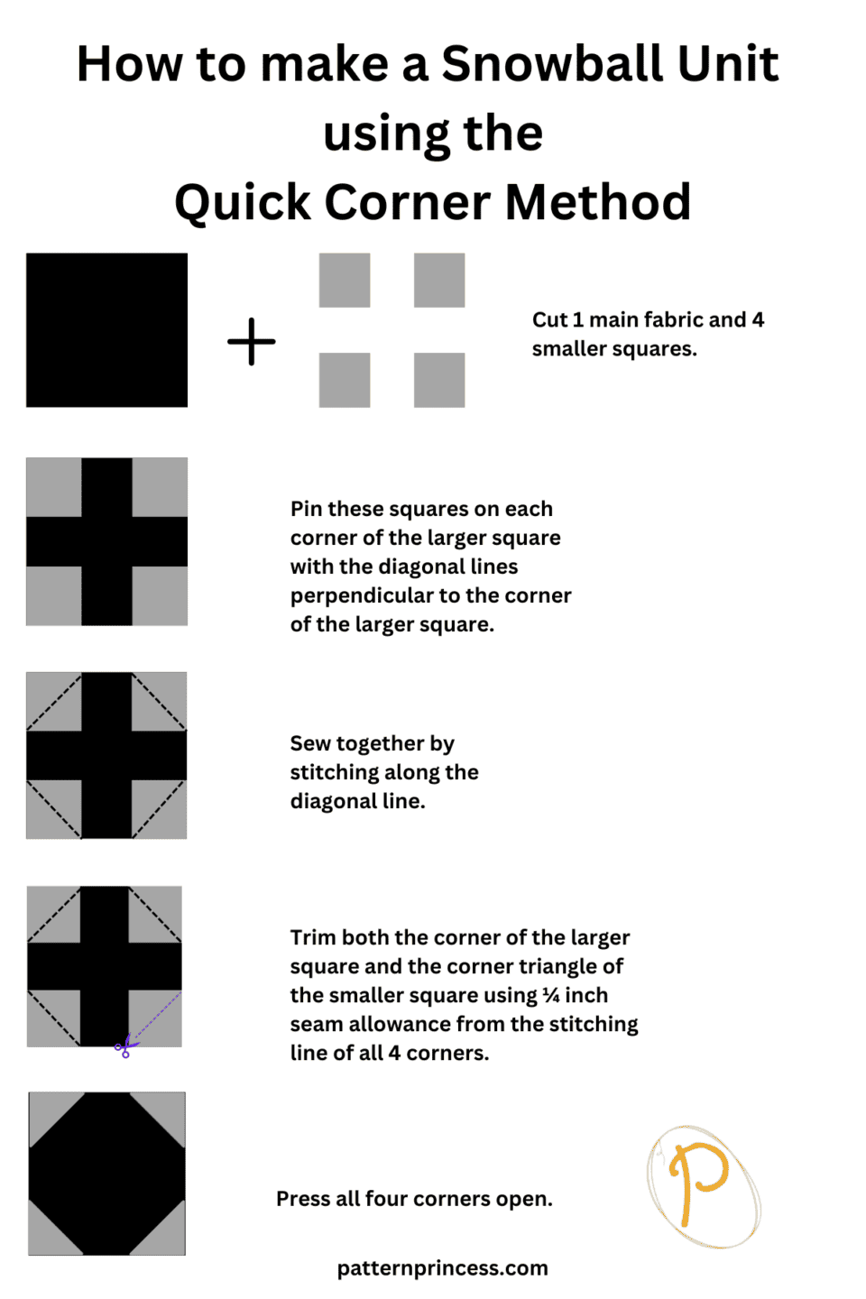 Easy Snowball Quilt Block Tutorial for Beginners Pattern Princess