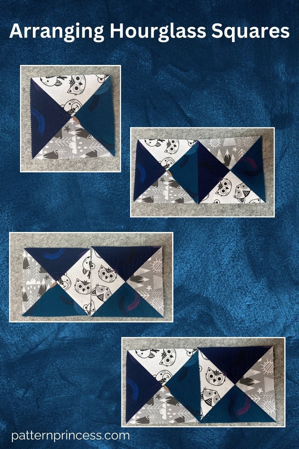 4 At a Time Easy Hourglass Quilt Block Tutorial - Pattern Princess