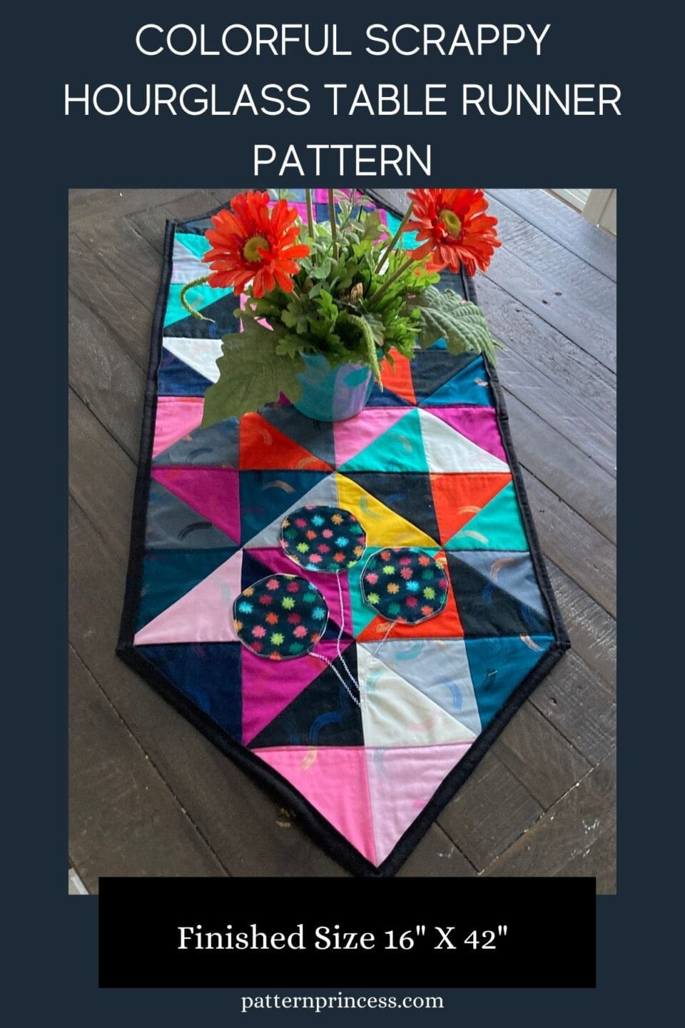 Fun Table Runners Colorful Scrappy Hourglass Table Runner Pattern - Pattern Princess