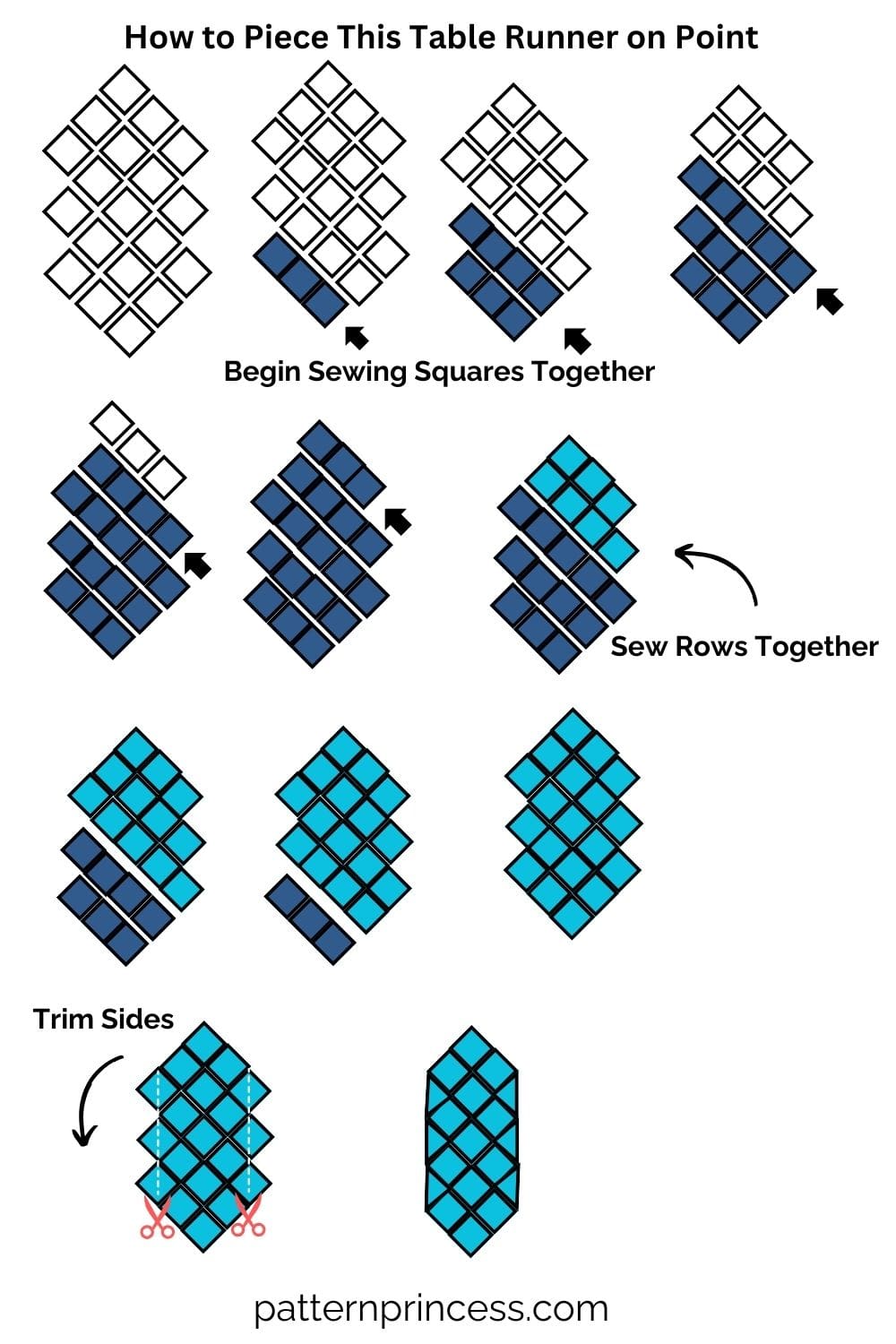 how to piece this table runner on point