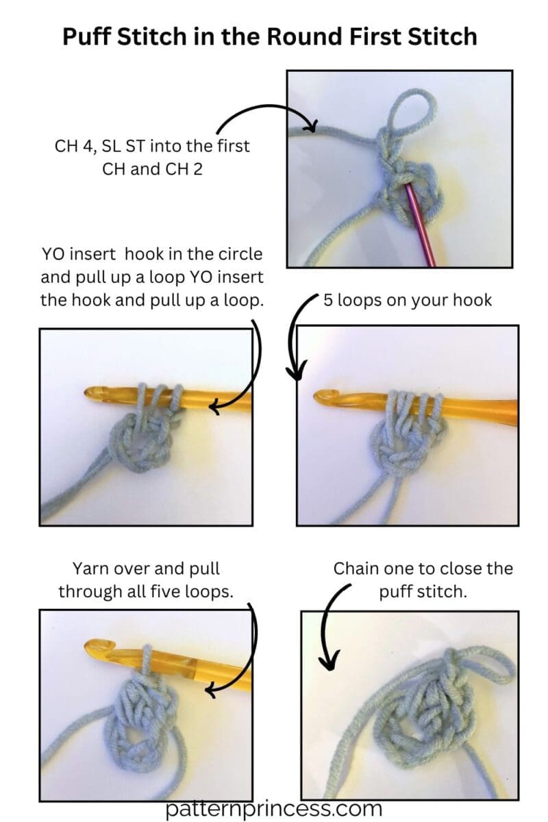 How to Crochet Puff Stitch in the Round for Beginners - Pattern Princess