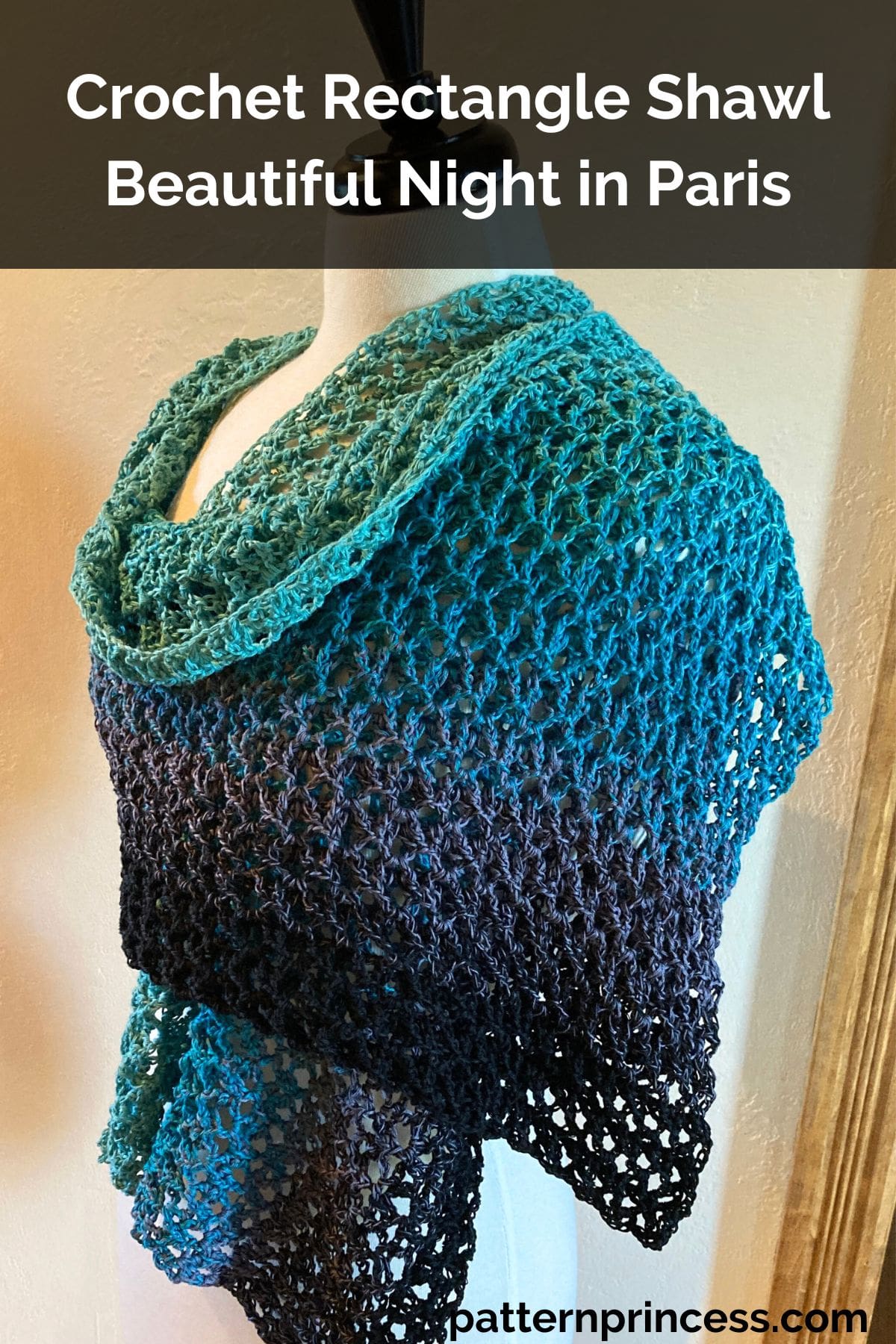 Crochet Rectangle Shawl Beautiful Night in Paris