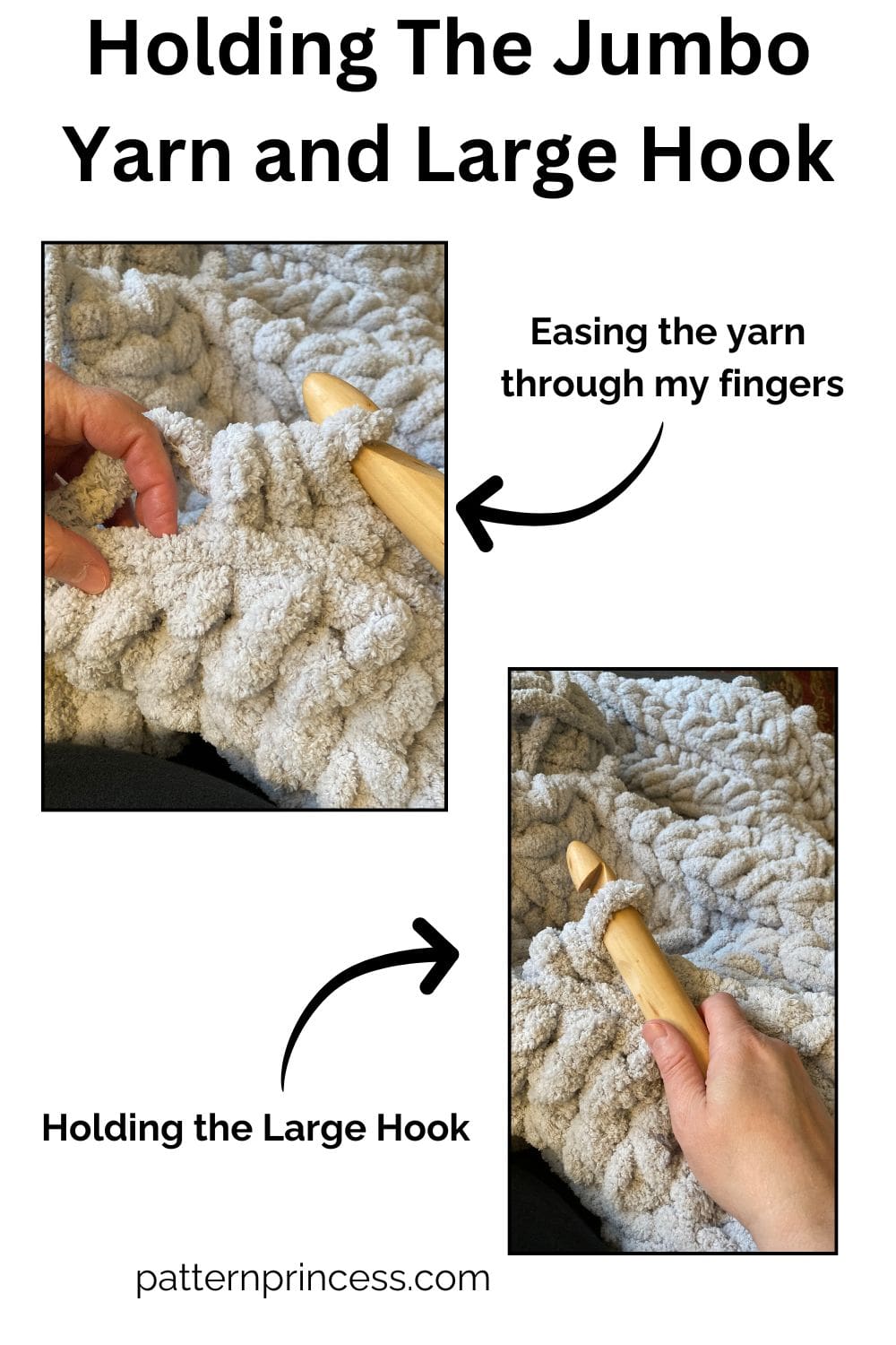 Holding The Jumbo Yarn and Large Hook