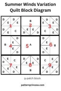 Summer Winds Variation Quilt Block Diagram