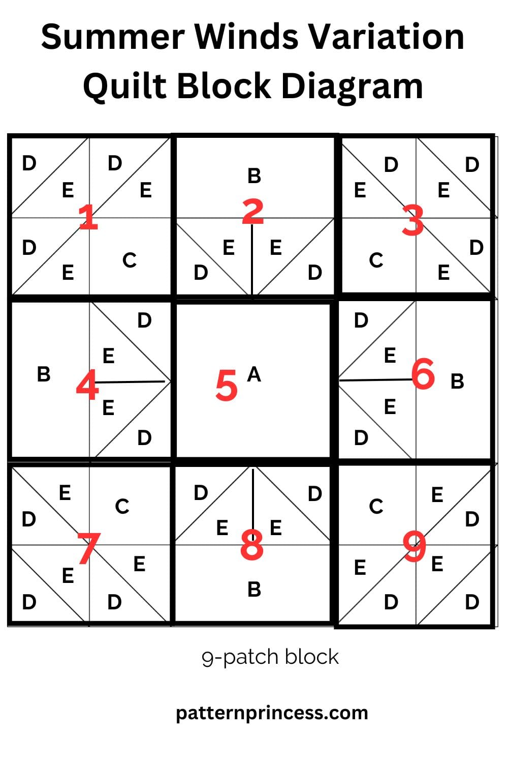 Summer Winds Variation Quilt Block Diagram