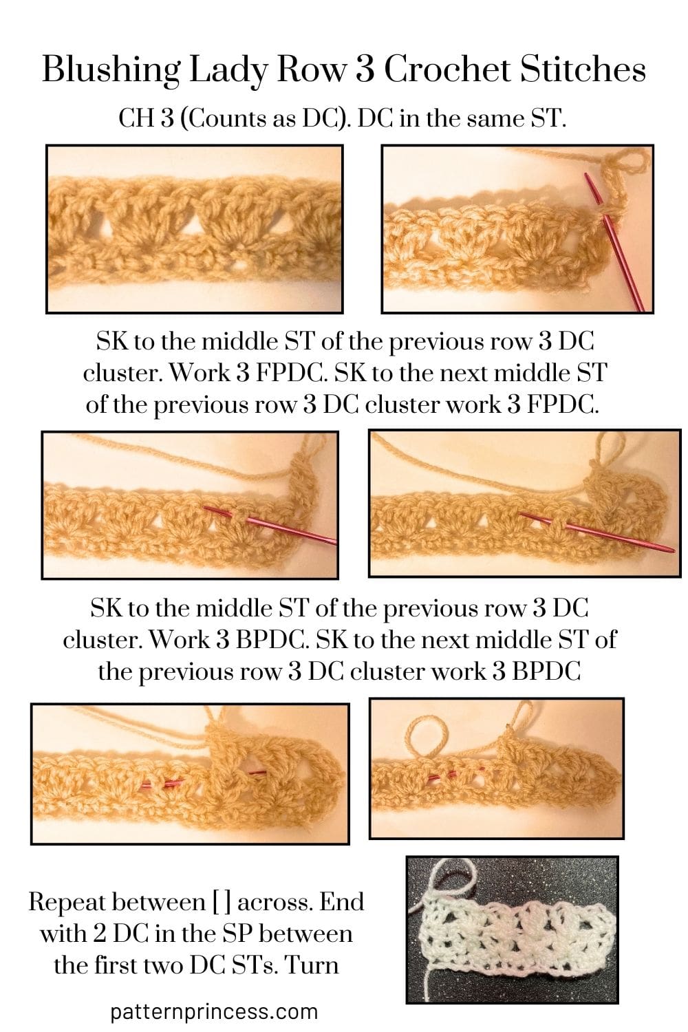 Blushing Lady Row 3 Crochet Stitches
